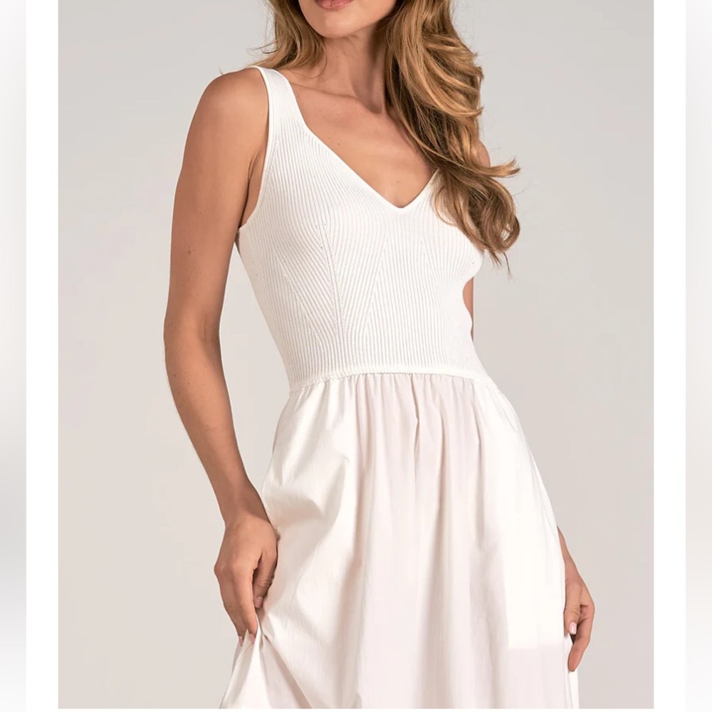 ❌SOLD❌ELAN RHODE TANK DRESS MIXED MEDIA TIERED STRETCH POCKETS WHITE LARGE - Picture 2 of 13
